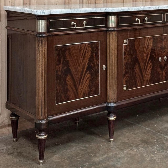 Antique Directoire Style French Mahogany Buffet With Carrara Marble Top For Sale - Image 13 of 18