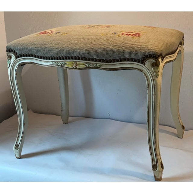 Nice vintage needlepoint bench with a French provincial design