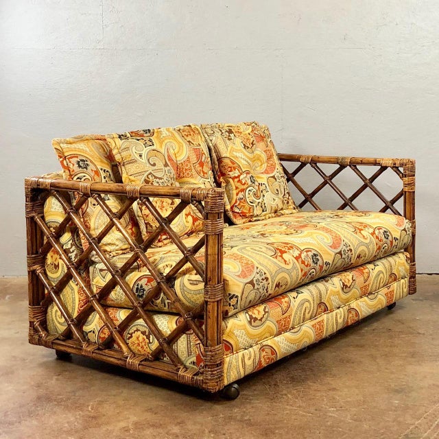 Mid Century Modern Rattan Love Sofa Chairish