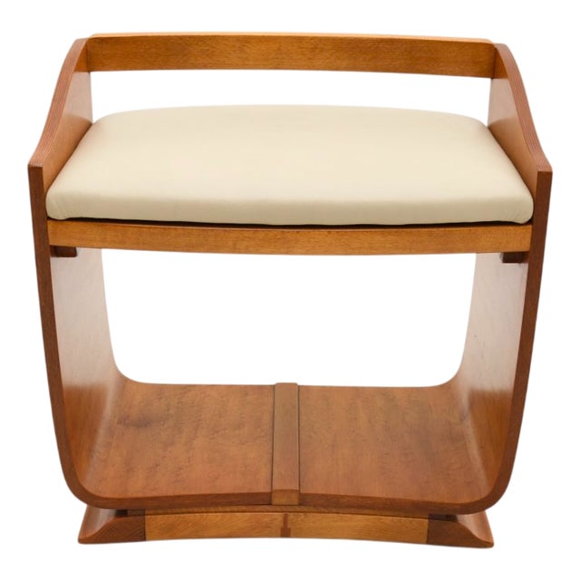 Art Deco Norwegian Elm and Leather Stool, 1930 For Sale