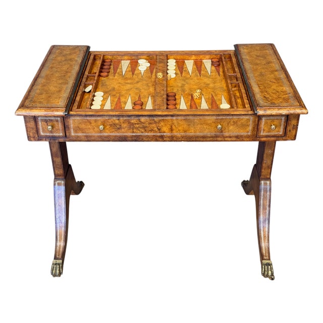 Mid-20th Century Tooled Leather-Clad Games Table For Sale