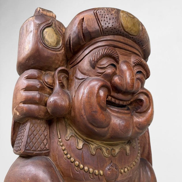 Large Vintage Japanese Wooden Daikoku Statue, 1930s For Sale - Image 6 of 12