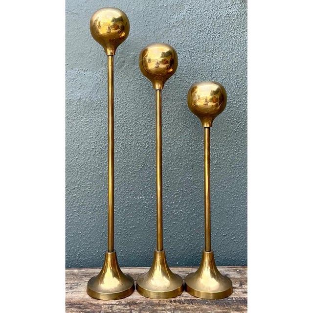Vintage Brass Candle Holders - Set of Three For Sale - Image 10 of 12