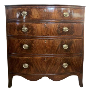 English Georgian Period Figured Mahogany Chest of Drawers
