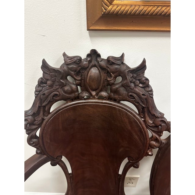 Antique Victorian Mahogany Griffin-Carved Settee – Circa 1890–1910 For Sale - Image 4 of 6