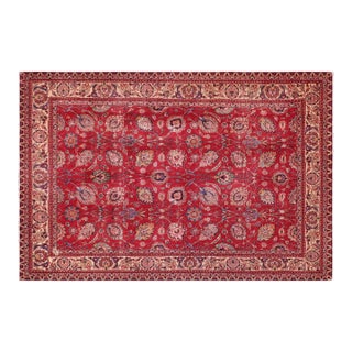 1970s Exquisite Hand-Knotted Wool Area Rug - Vibrant Red, Blue, and Ivory 10.1x12.6 For Sale