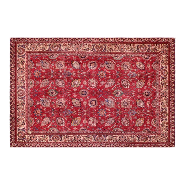 1970s Exquisite Hand-Knotted Wool Area Rug - Vibrant Red, Blue, and Ivory 10.1x12.6 For Sale