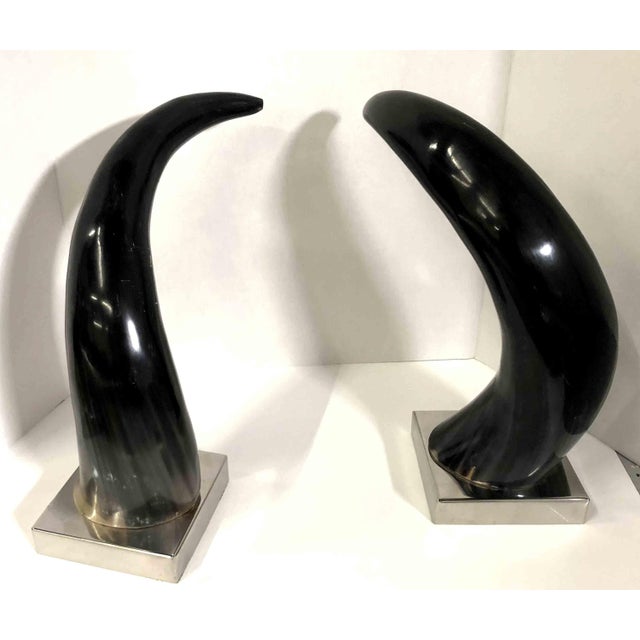 Contemporary Contemporary Mounted Horns on Silver Chrome Bases - A Pair For Sale - Image 3 of 6