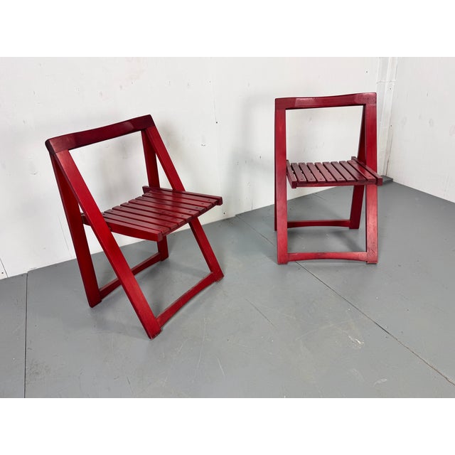 Wood Mid-Century Italian Red Foldable Chairs by Aldo Jacober for Bazzani, 1960s, Set of 2 For Sale - Image 7 of 12