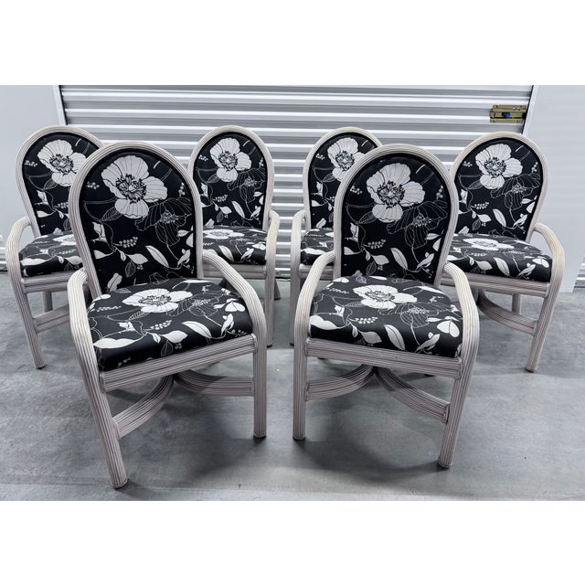1980s Set of 6 Pencil Reed Rattan Dining Chairs After Gabriella Crespi For Sale - Image 5 of 18
