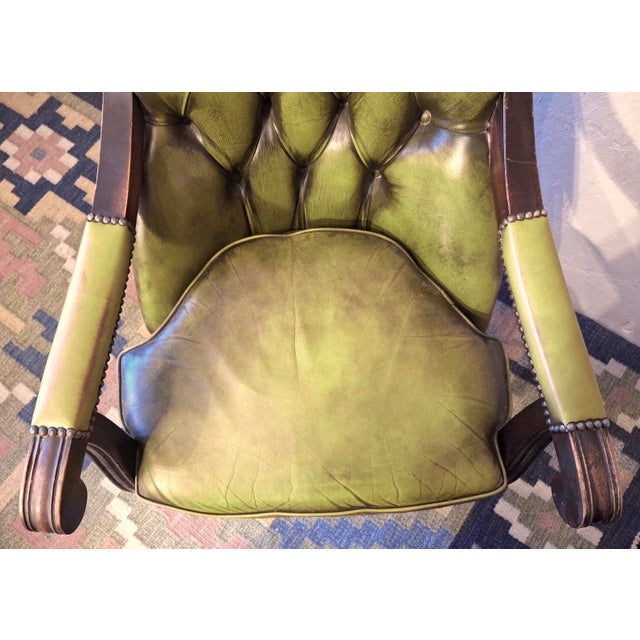 Olive Green Tufted Leather Chesterfield Library Chair, 1970s For Sale - Image 10 of 12
