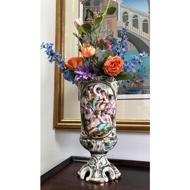 Vintage Italian Women Themed Capodimonte Porcelain Pedestal Vase 14.5” For Sale - Image 4 of 10