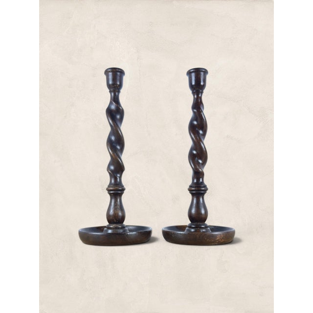 Antique English Oak Barley Twist Large Candlesticks For Sale In Tampa - Image 6 of 6