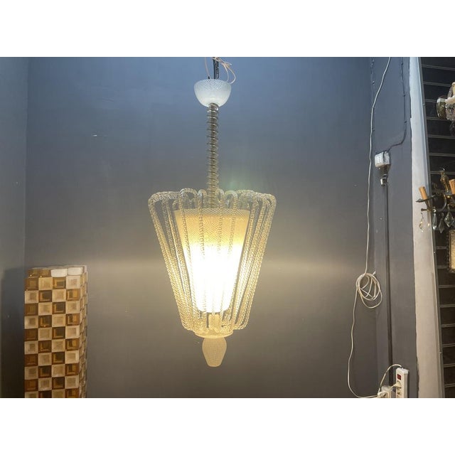 Reticello Murano Glass Pendant Light, Italy, 1940s For Sale - Image 14 of 18