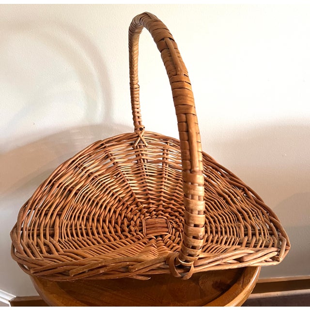 Vintage Handwoven Wicker Gathering Basket With Wrapped Handle For Sale - Image 4 of 10