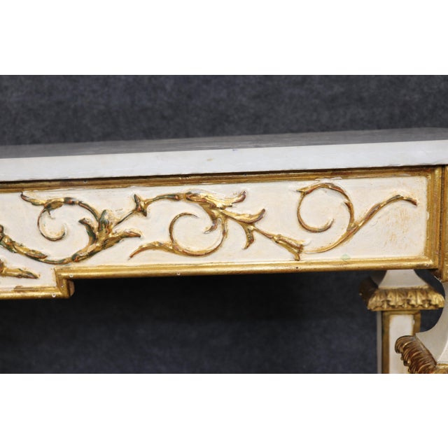 Italian Louis XVI Style Parcel Gilt Marble Top Console Table For Sale - Image 11 of 14