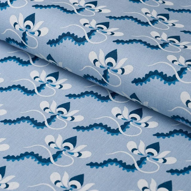 Schumacher Schumacher X Laura Gonzalez Bombay Rainbow Fabric In Bleu For Sale - Image 4 of 4