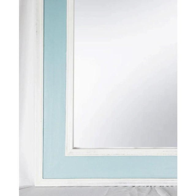 Art Deco White Edged Light Blue Raffia Wrapped Mirror For Sale - Image 3 of 10