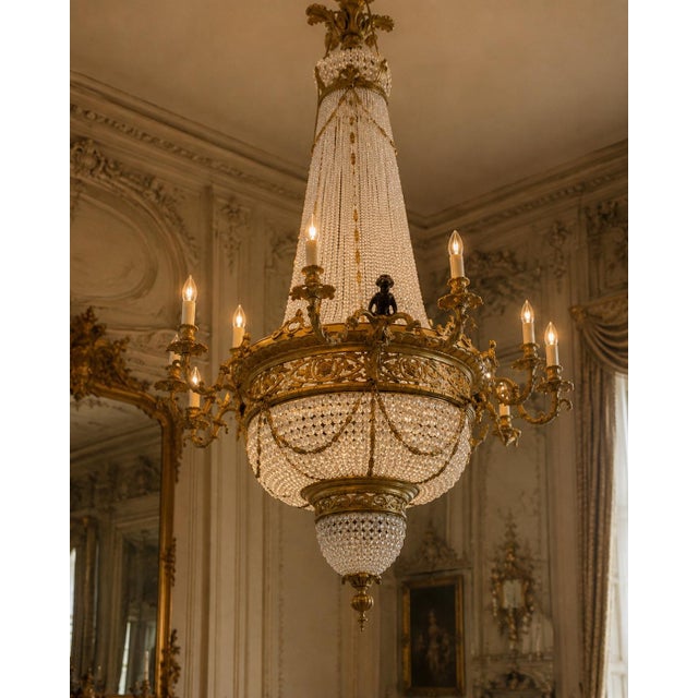 Mid20C Artisan Louis XVI Gold Bronze Crystal Chandelier-1 Pc For Sale - Image 18 of 18