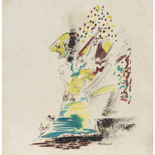 Piero Sbano, Composition, Watercolor, Mid-20th-Century, Framed For Sale