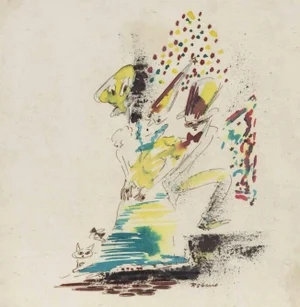 Piero Sbano, Composition, Watercolor, Mid-20th-Century, Framed
