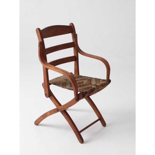Antique Oak Campaign Folding Chair For Sale - Image 14 of 18