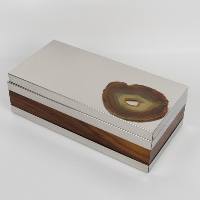 Silver Plate and Wood Box with Agate Stone Slab Decor, circa 1980 For Sale - Image 4 of 9