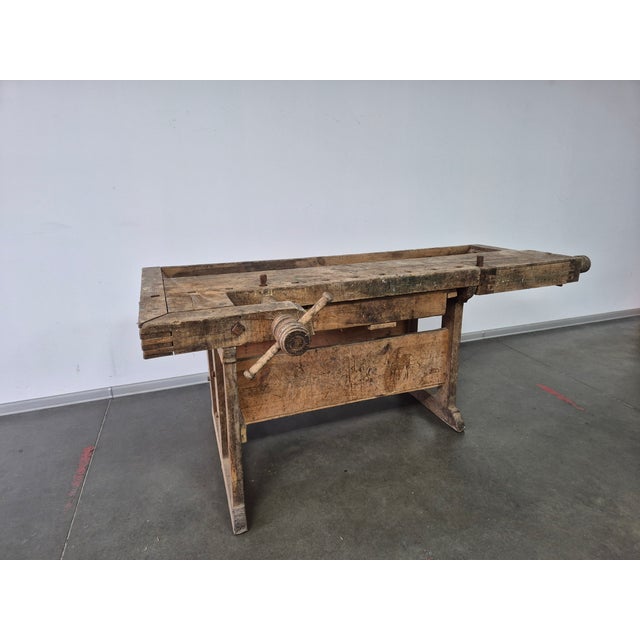 Beige Antique Carpenter's Workbench, 1920s For Sale - Image 8 of 18