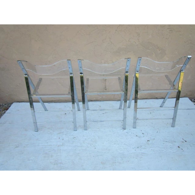 1990s Vintage Lucite Folding Chair With Chrome Frame Set of 3 For Sale - Image 12 of 12