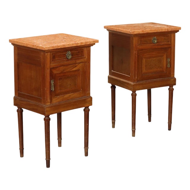 Neoclassical Style Bedside Tables in Mahogany, Set of 2 For Sale