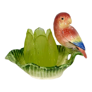 Vintage Fitz & Floyd Tropical Jungle, Love Birds, Parrots Tea Candle Holder