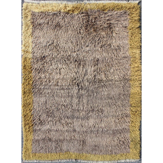 Textile Mid 20th Century Modern Vintage Turkish Tulu Rug With Open Field in Gray and Cream/Yellow For Sale - Image 7 of 7