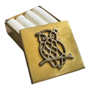 Vintage Brass Owl Matchbox Holder / Trinket Jewelry Box – Mid-Century Modern Desk Accessory