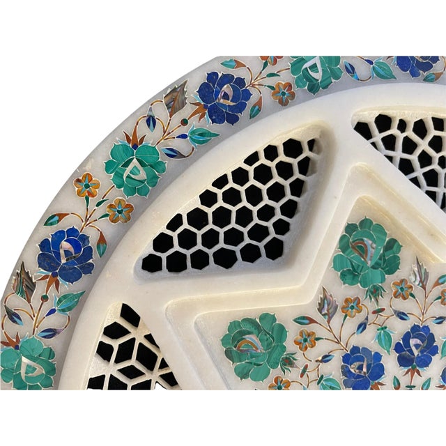Mid 20th Century Pietra Dura Carved Stone With Multi Gemstone Floral Inlay Mosaic Plate For Sale - Image 5 of 11