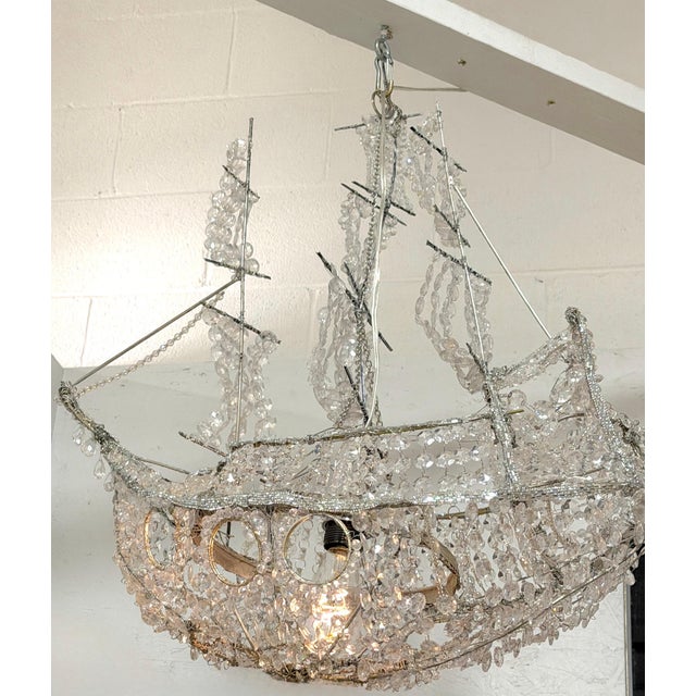 Silver Italian Vintage Venetian Style Lucite Crystal Ship Motif Chandelier For Sale - Image 8 of 18