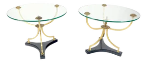 Pair of 22" Round Glass Top Brass Bases End Side Center Tables Stands