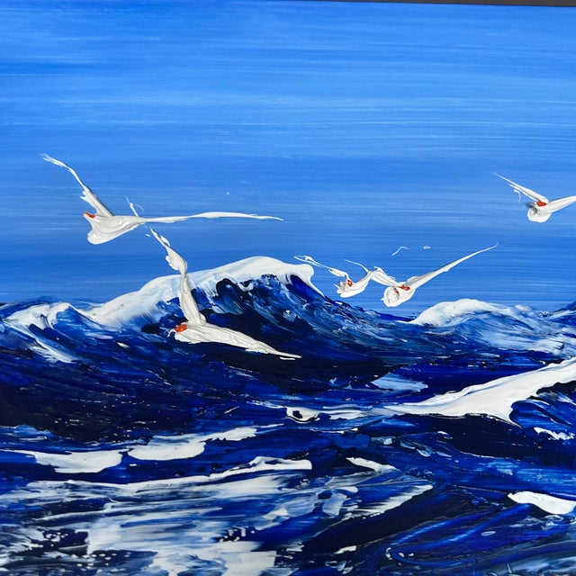 Blue 5 1970’s Impressionist Beach Harbor Scene Seascape Paintings - Set of Five For Sale - Image 8 of 12