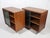 Pair of Vintage Original Mid-Century Modern Walnut Finish All Wood Display Cabinets With Adjustable Shelves and Sliding Wire Glass Doors For Sale - Image 12 of 18