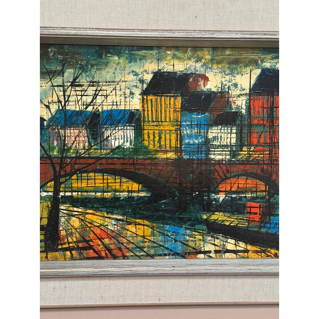 Sigma, City Motif with Bridge, 1960s, Oil on Canvas, Framed For Sale - Image 18 of 18