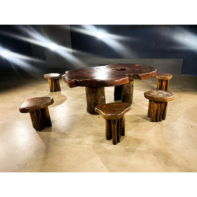 Set of Six Sculptural “Denúncia” Stools in Solid Reclaimed Wood, Brazil, 1970s For Sale - Image 4 of 14