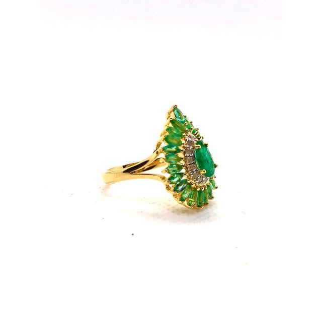 Emerald Bochic “Capri” Vintage Natural Diamond & Emerald Retro Ring Set In 18K & Silver For Sale - Image 8 of 13