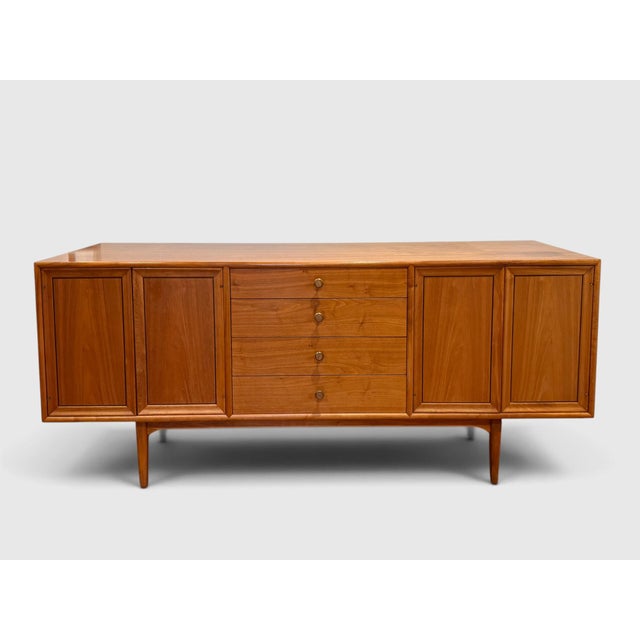 1960s 1960s Kipp Stewart for Drexel Declaration Two Piece Walnut Credenza Hutch For Sale - Image 5 of 17