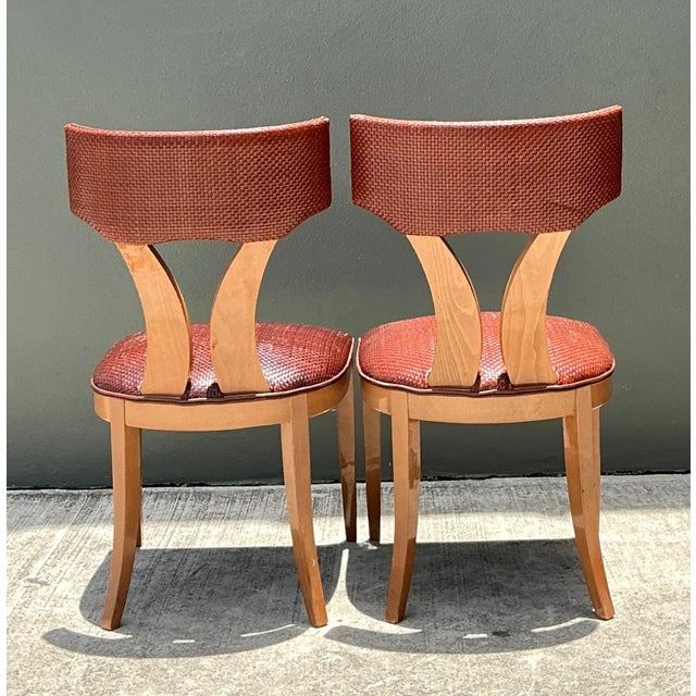 Wood Vintage Wood and Woven Leather Klismos Dining Chairs - Pair For Sale - Image 7 of 14