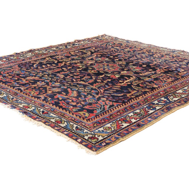 79175 Late 19th Century Antique Persian Malayer Rug, 05'07 x 06'05. This exquisite hand-knotted wool antique Persian...