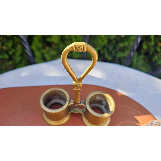 Brown Vintage Brass Salt and Pepper Set with Glass Inserts, 1920s, Set of 5 For Sale - Image 8 of 11