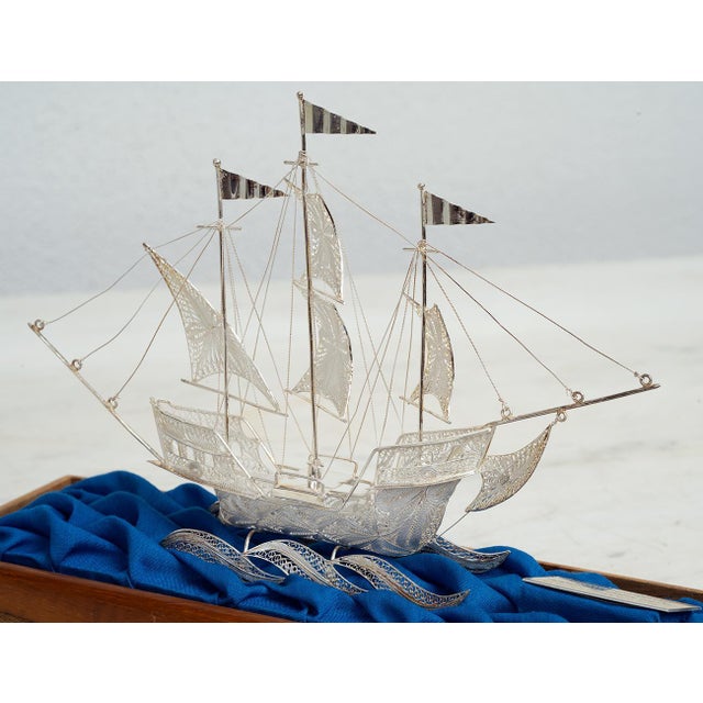 Antique Sailing Ship in Filigreed Silver, 20th Century For Sale - Image 4 of 5