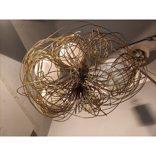 Sculpture Chandelier Nest Model in Brass and Opaline Glass by Roberto Giulio Rida, 1990s, in Very Good conditions....