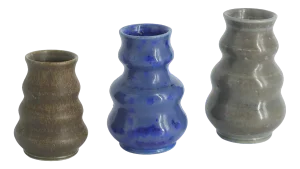 Small Mid-Century Scandinavian Modern Collectible Brown & Blue Wavy Glazed Stoneware Vases by Gunnar Borg for Höganäs Ceramics, 1960s, Set of 3