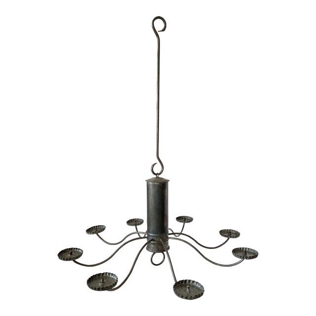 Vintage Metal Eight Arm Chandelier For Sale