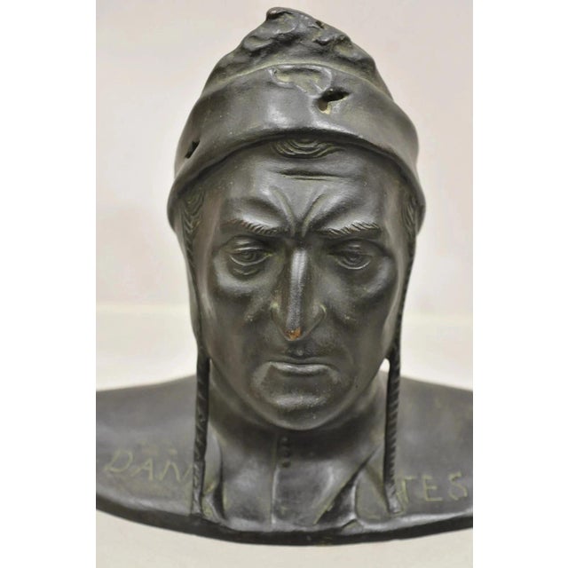 Mediterranean Antique Cast Bronze 9" Dante Dantes Alighieri Bust Sculpture Statue For Sale - Image 3 of 11